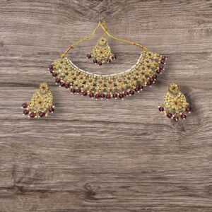 Antique Maroon Beads Bridal Necklace Set