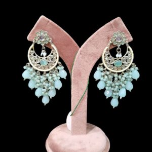Mint Green Kundan Chandbali Earrings- Kumar Sanjeev