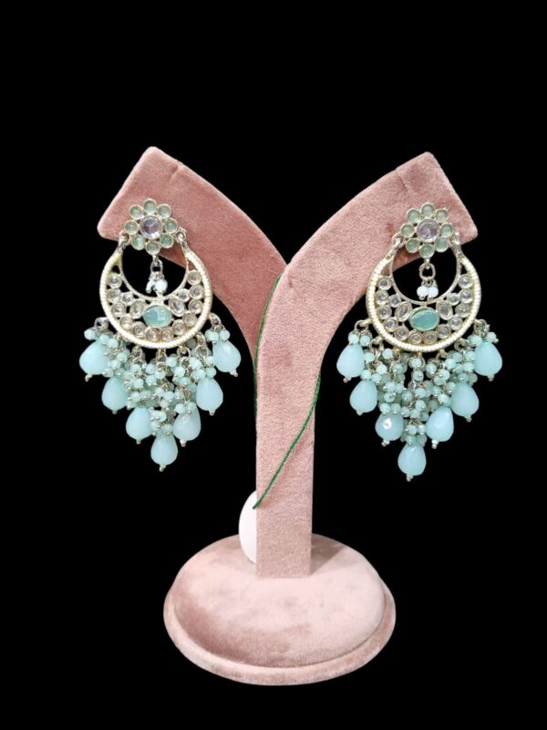 Mint Green Kundan Chandbali Earrings- Kumar Sanjeev