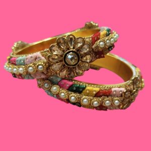 Multicolor Kundan Floral Kada Bangles (Set of 2)