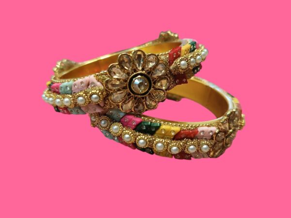Multicolor Kundan Floral Kada Bangles (Set of 2)