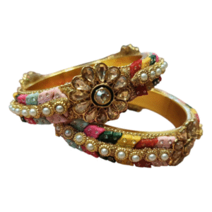 Multicolor Kundan Floral Kada Bangles (Set of 2)
